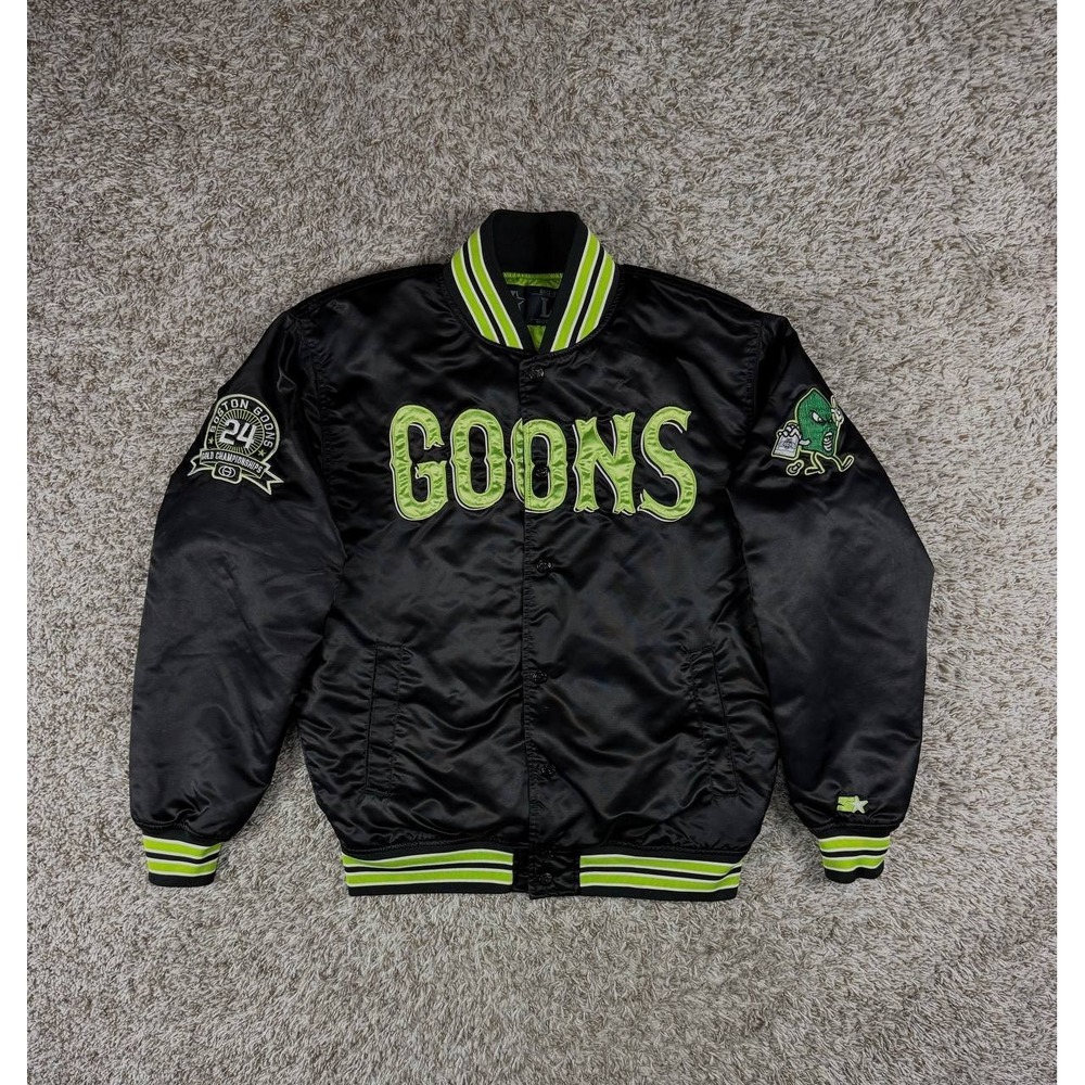 Starter x DGK Goons Satin Varsity Bomber Jacket Black Neon Green Size L